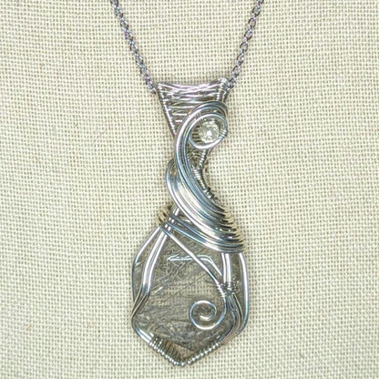 Rutilated Quartz Pendant | Sterling Silver - Wire Wrapped Handmade Jewelry | Natural Crystal | 20 inch stainless steel chain included