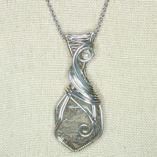 Rutilated Quartz Pendant | Sterling Silver - Wire Wrapped Handmade Jewelry | Natural Crystal | 20 inch stainless steel chain included