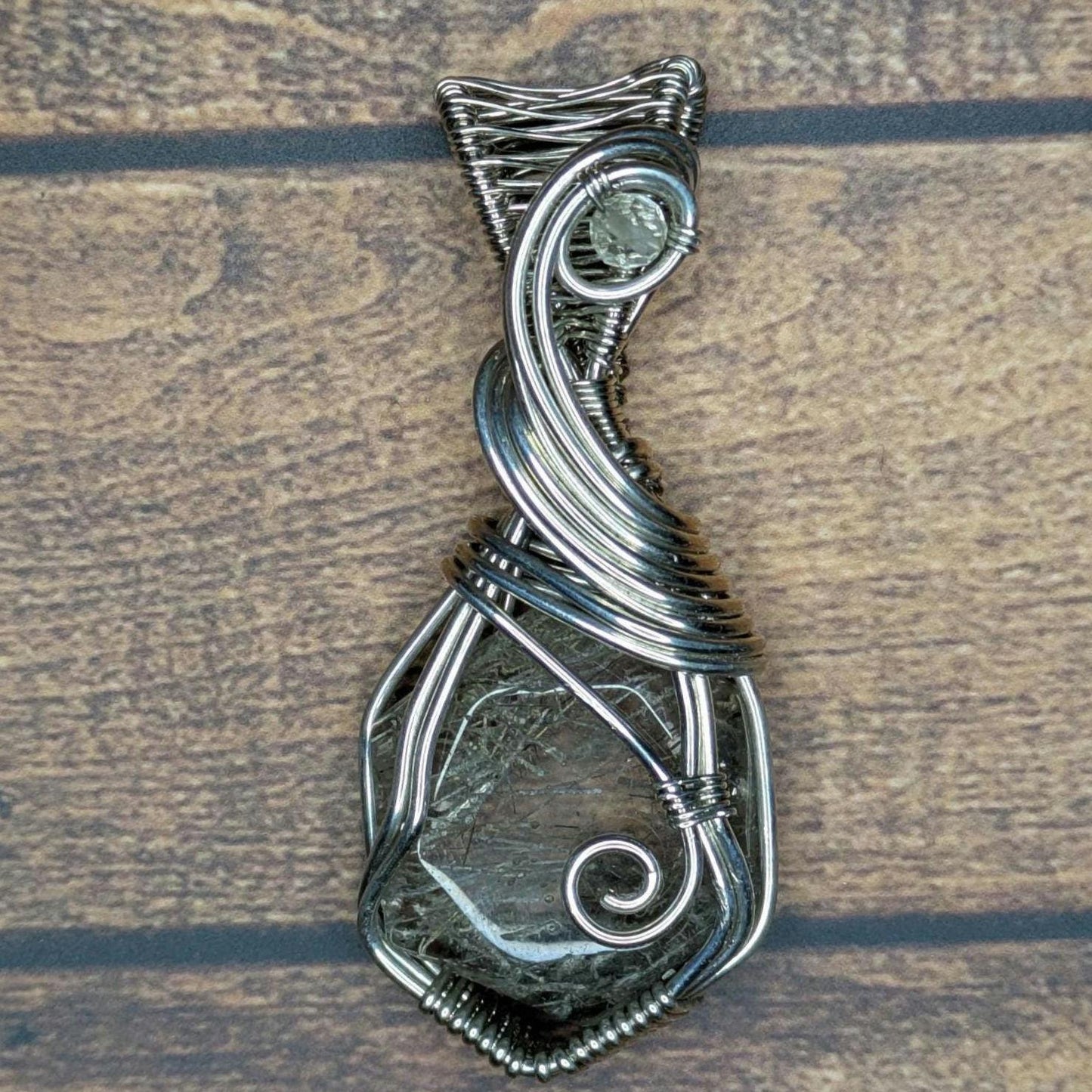 Rutilated Quartz Pendant | Sterling Silver - Wire Wrapped Handmade Jewelry | Natural Crystal | 20 inch stainless steel chain included