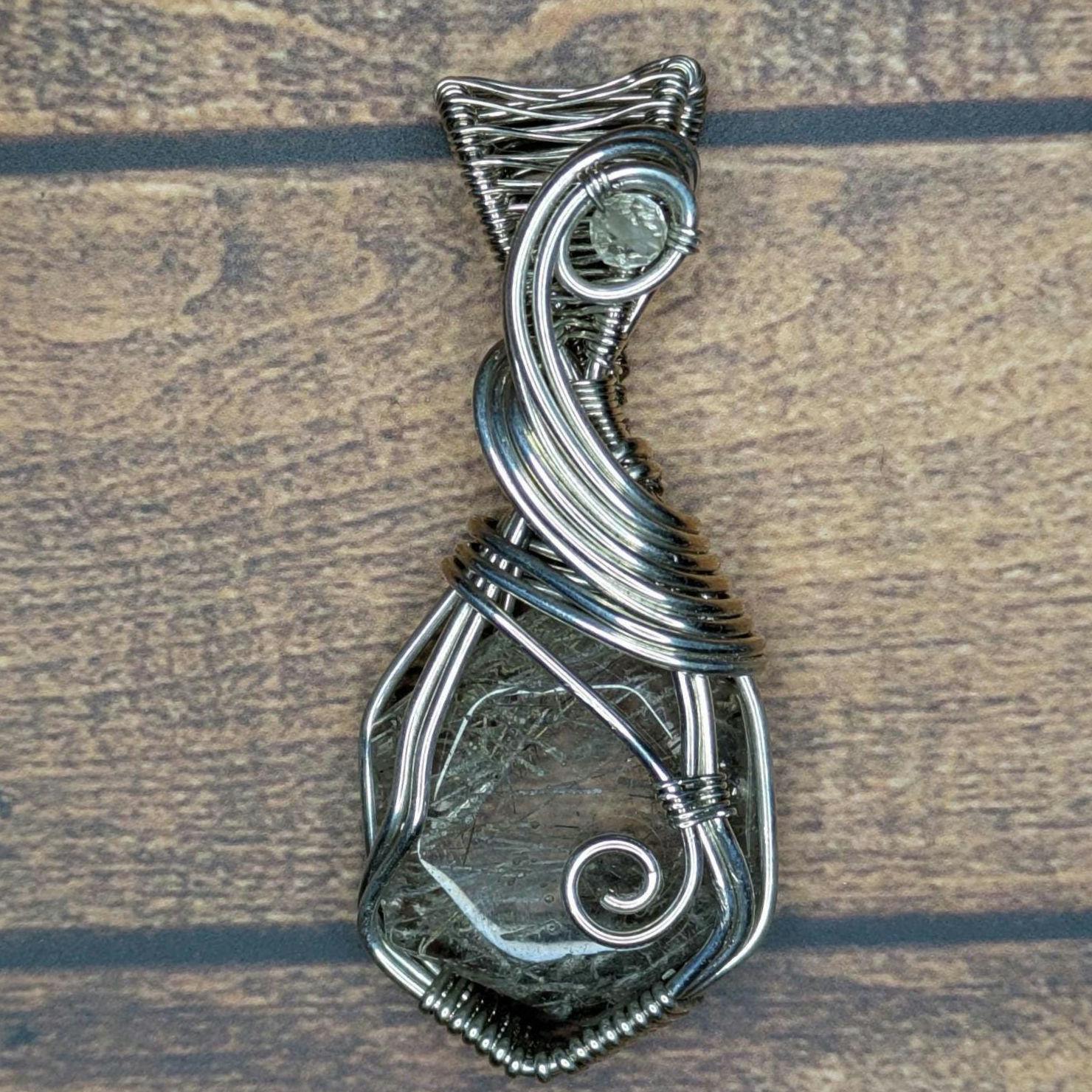 Rutilated Quartz Pendant | Sterling Silver - Wire Wrapped Handmade Jewelry | Natural Crystal | 20 inch stainless steel chain included