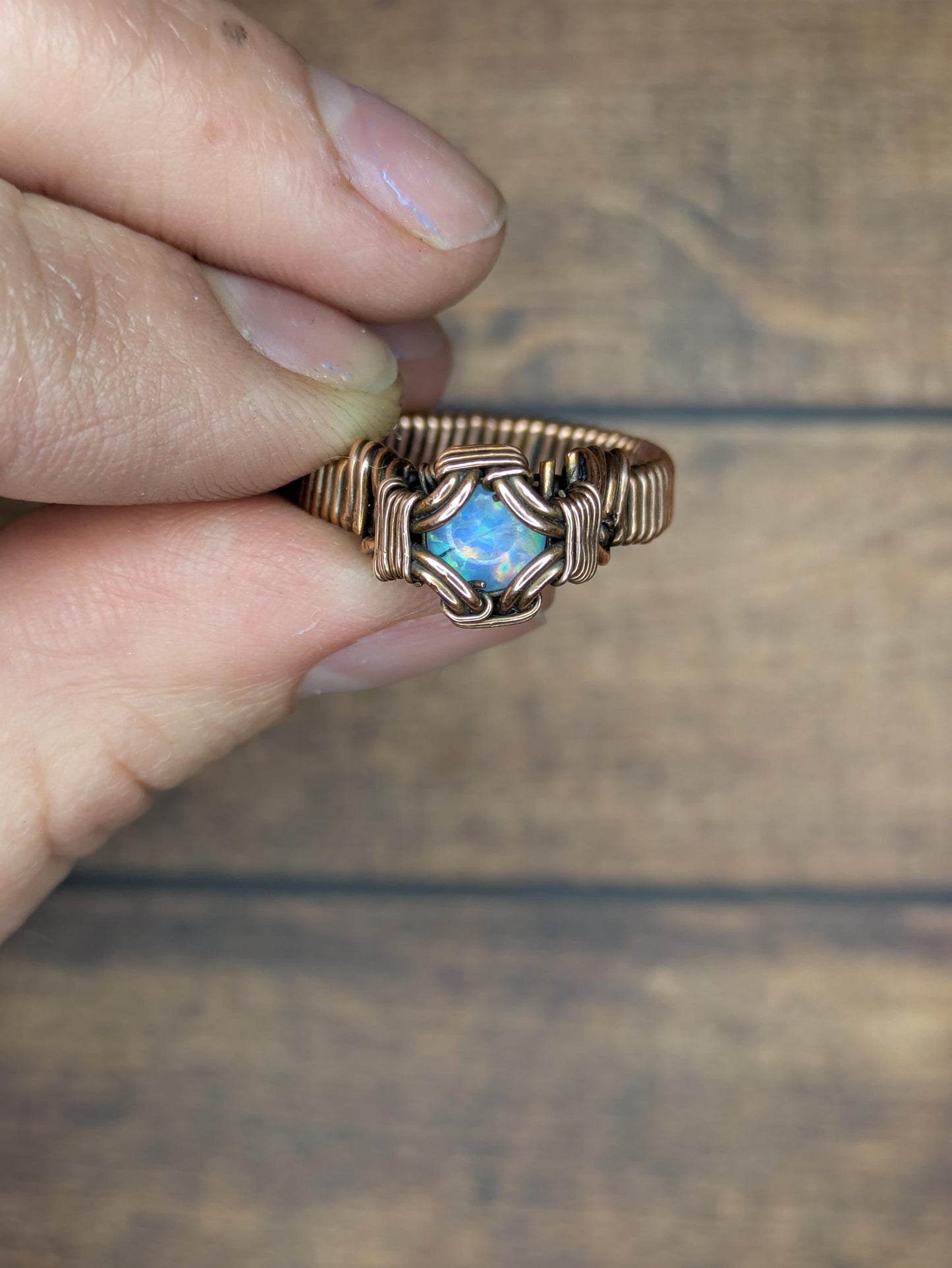 Australian Opal Triplet Ring | Copper - Wire Wrapped Handmade Jewelry | Minimalist | Natural Crystal | Size 8