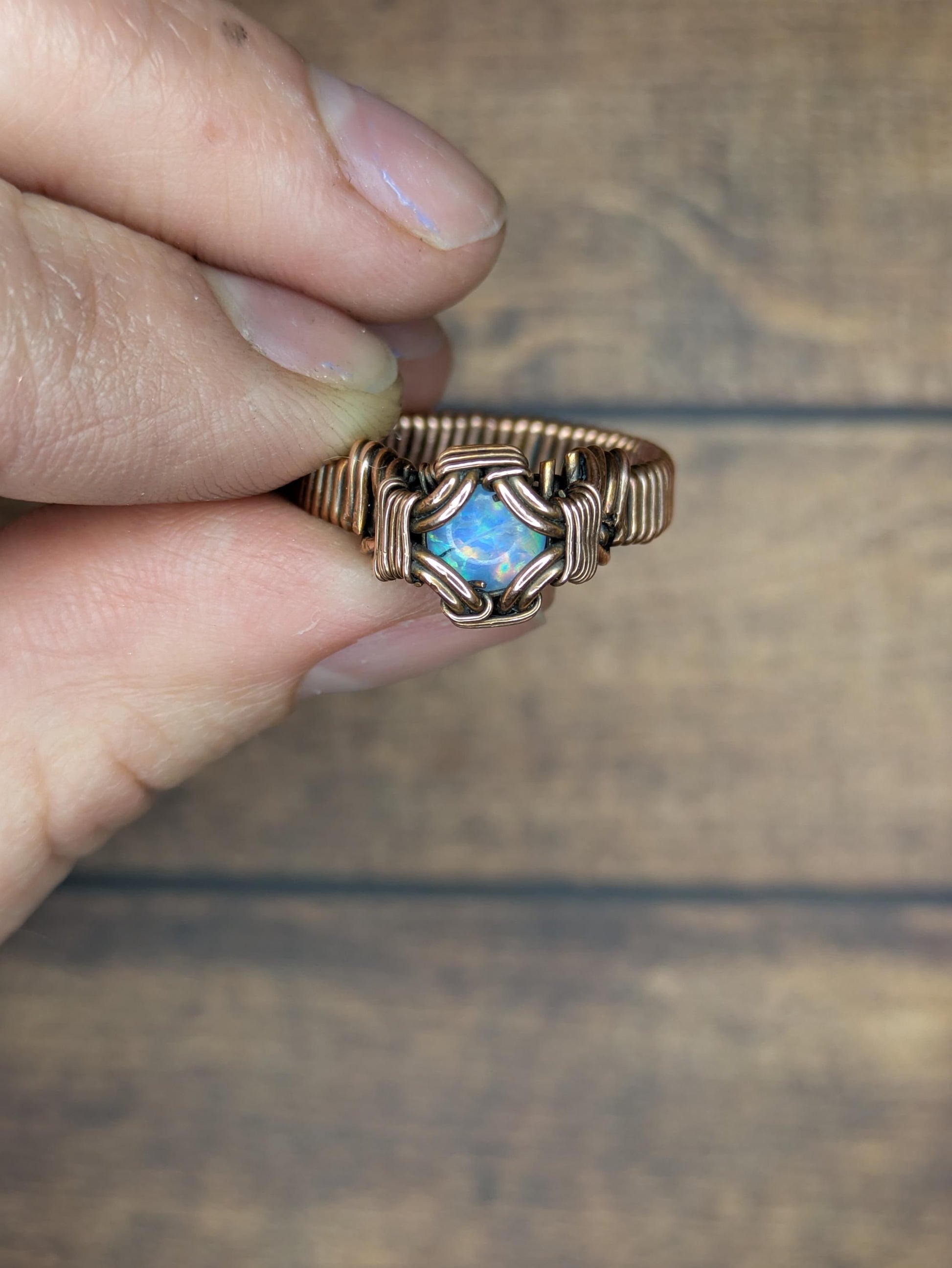 Australian Opal Triplet Ring | Copper - Wire Wrapped Handmade Jewelry | Minimalist | Natural Crystal | Size 8