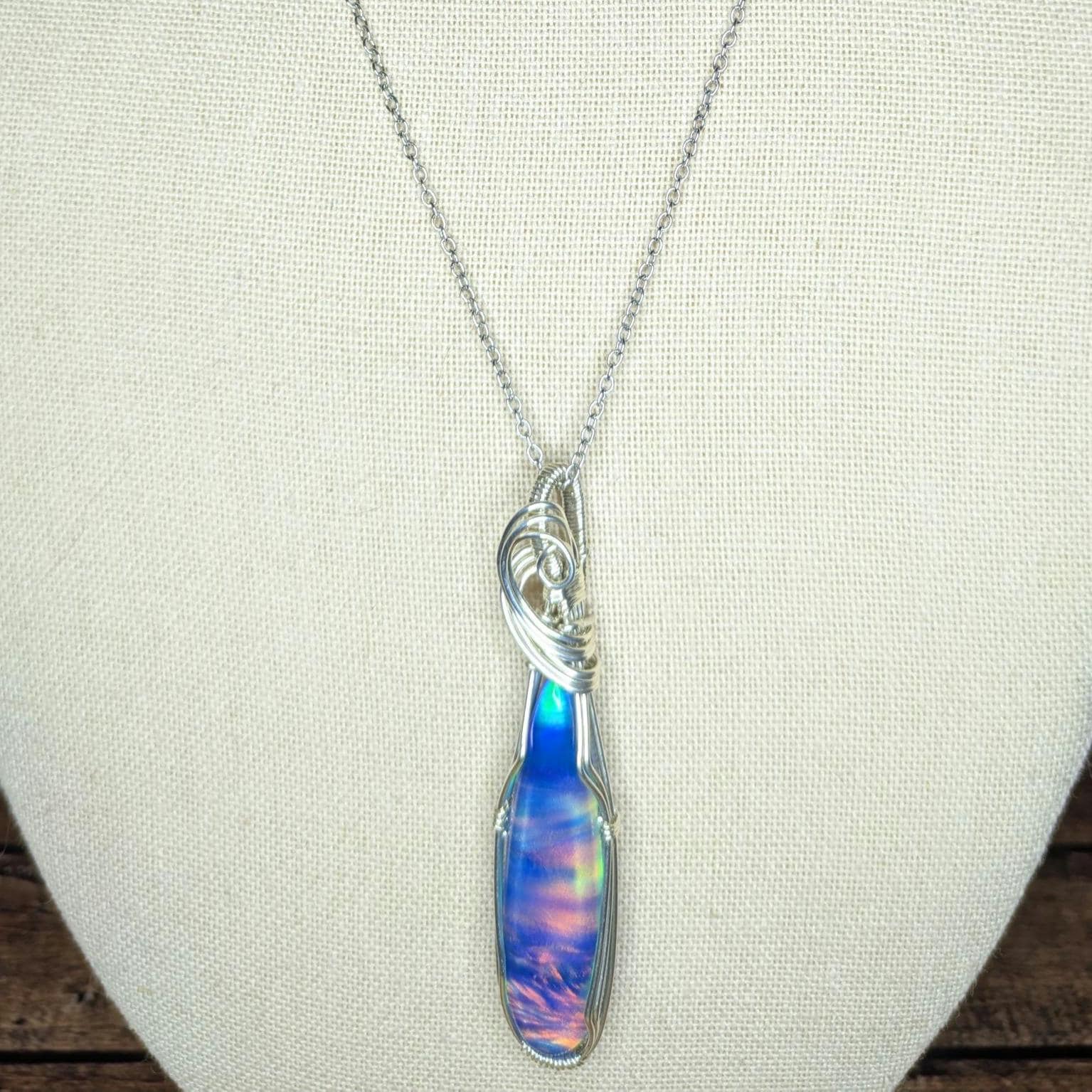 Aurora Opal Pendant | Sterling Silver - Wire Wrapped Handmade Jewelry | 20 inch stainless steel chain included