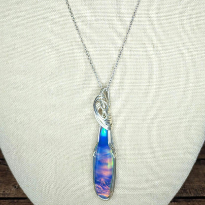 Aurora Opal Pendant | Sterling Silver - Wire Wrapped Handmade Jewelry | 20 inch stainless steel chain included