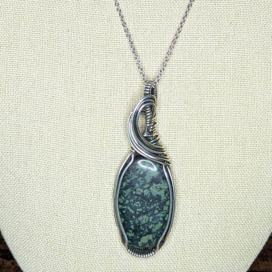 Kambaba Jasper Pendant | Sterling Silver - Wire Wrapped Handmade Jewelry | Natural Crystal | 20 inch stainless steel chain included