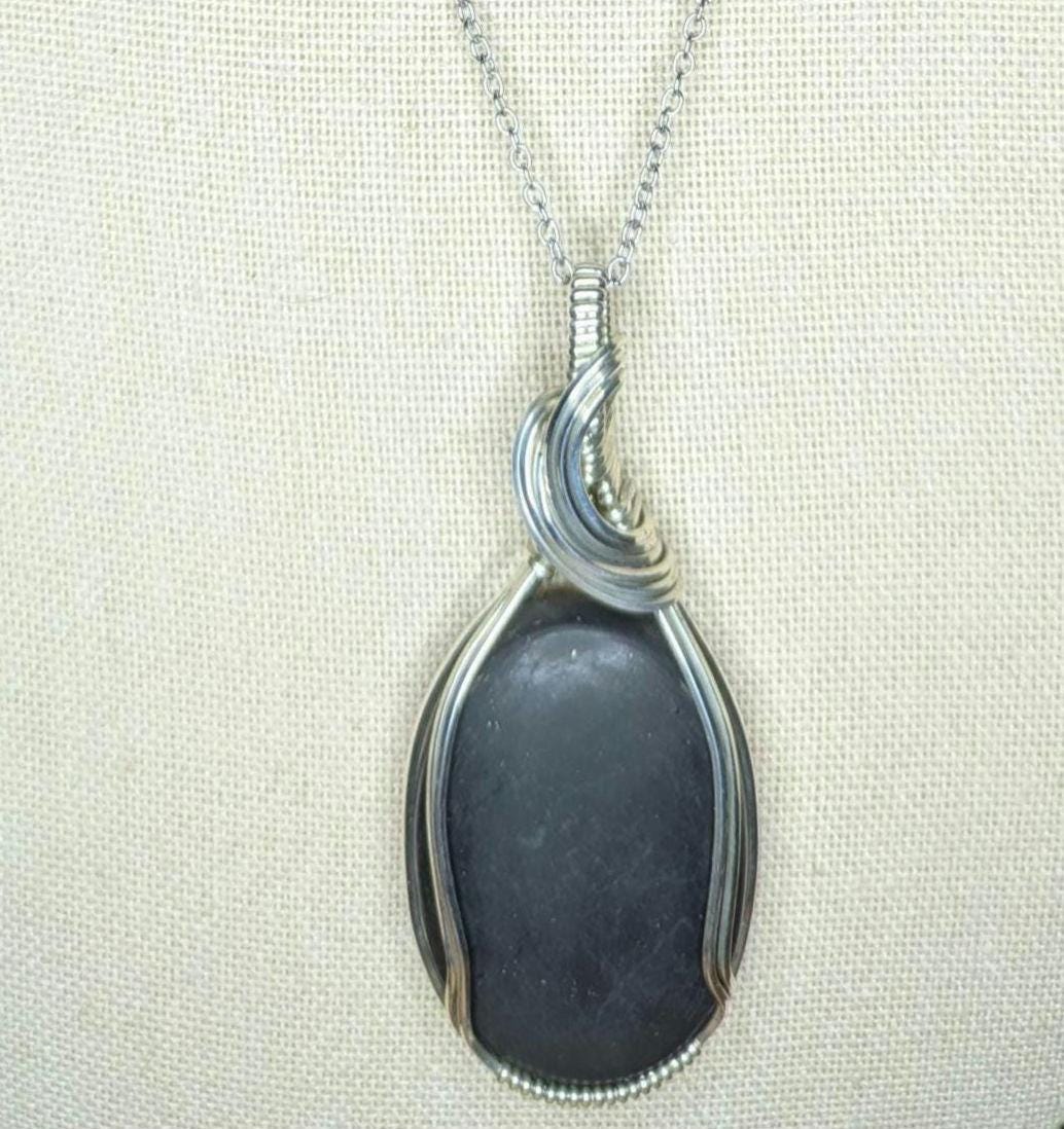 Shungite Pendant | Sterling Silver - Wire Wrapped Handmade Jewelry | Natural Crystal | 20 inch stainless steel chain included