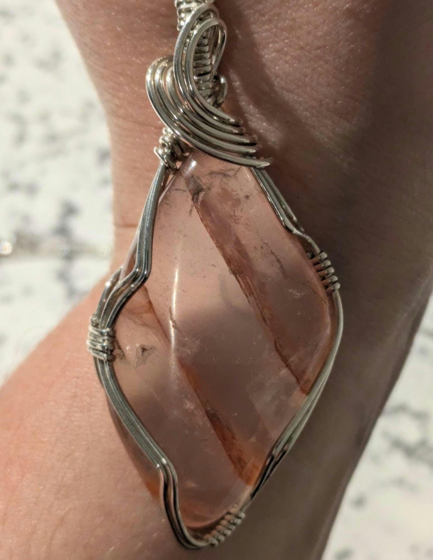 Hemtoid Quartz Pendant | Sterling Silver - Wire Wrapped Handmade Jewelry | Natural Crystal | 20 inch stainless steel chain included