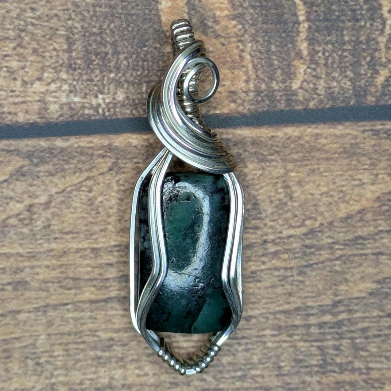 Emerald Biotite Pendant | Sterling Silver - Wire Wrapped Handmade Jewelry | Natural Crystal | 20 inch stainless steel chain included