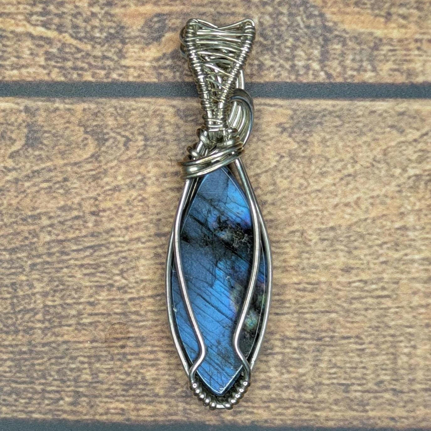 Labradorite Pendant | Sterling Silver - Wire Wrapped Handmade Jewelry | Natural Crystal | 20 inch stainless steel chain included