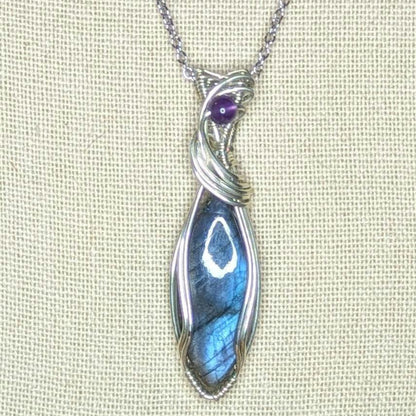 Labradorite Pendant | Sterling Silver - Wire Wrapped Handmade Jewelry | Natural Crystal | 20 inch stainless steel chain included
