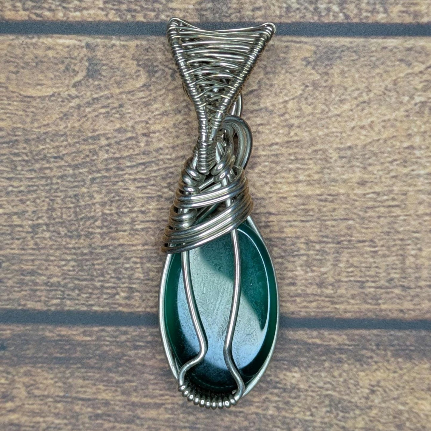 Green Onyx & Garnet Pendant | Sterling Silver - Wire Wrapped Handmade Jewelry | Natural Crystal | 20 inch stainless steel chain included