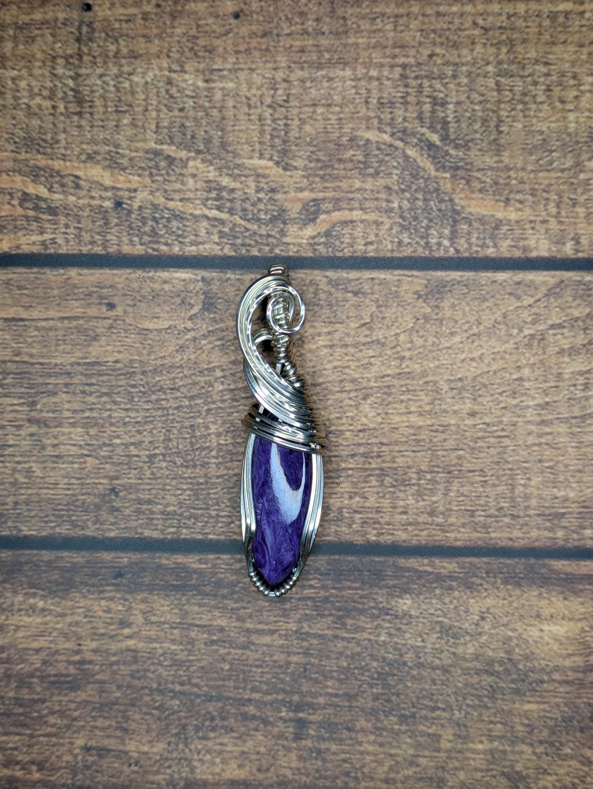 Charoite Pendant | Sterling Silver - Wire Wrapped Handmade Jewelry | Natural Crystal | 20 inch stainless steel chain included