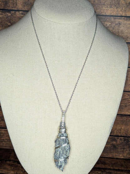 Kyanite Pendant | Sterling Silver - Wire Wrapped Handmade Jewelry | Natural Crystal | 20 inch stainless steel chain included