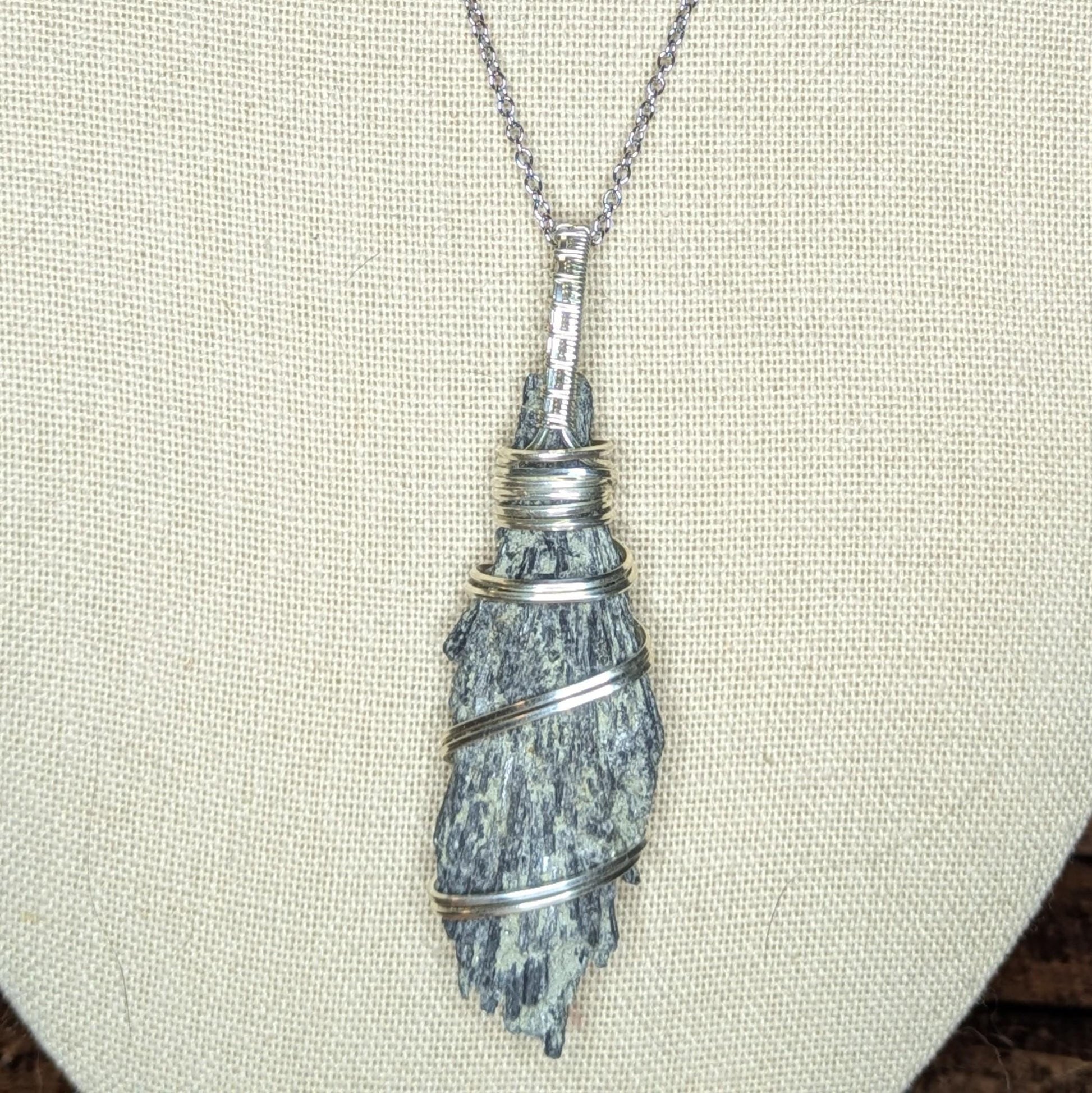Kyanite Pendant | Sterling Silver - Wire Wrapped Handmade Jewelry | Natural Crystal | 20 inch stainless steel chain included