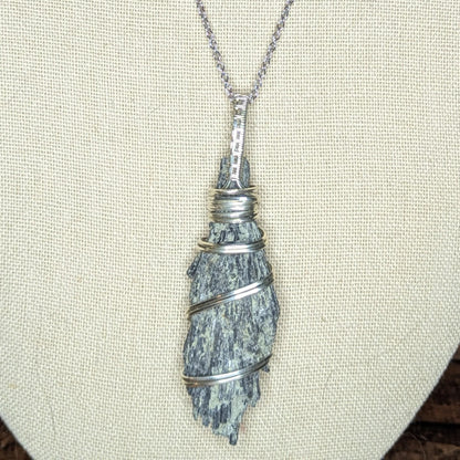 Kyanite Pendant | Sterling Silver - Wire Wrapped Handmade Jewelry | Natural Crystal | 20 inch stainless steel chain included