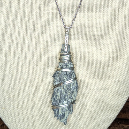 Kyanite Pendant | Sterling Silver - Wire Wrapped Handmade Jewelry | Natural Crystal | 20 inch stainless steel chain included