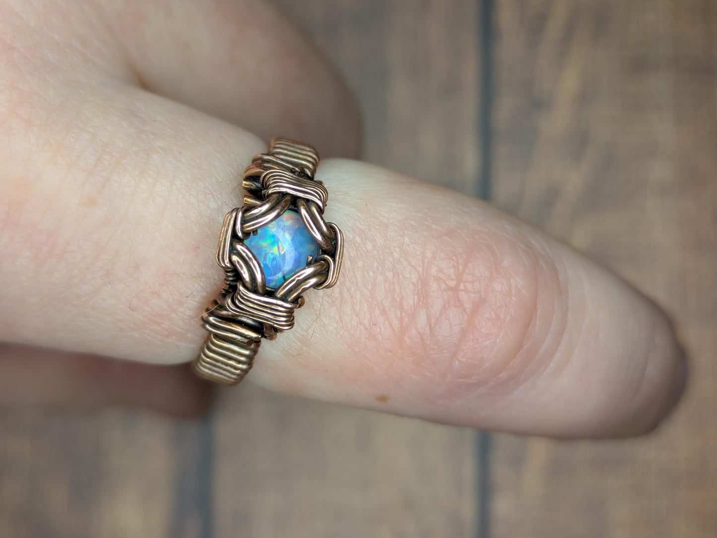 Australian Opal Triplet Ring | Copper - Wire Wrapped Handmade Jewelry | Minimalist | Natural Crystal | Size 8