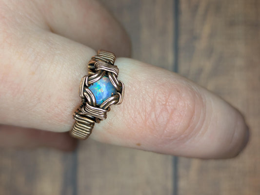 Australian Opal Triplet Ring | Copper - Wire Wrapped Handmade Jewelry | Minimalist | Natural Crystal | Size 8