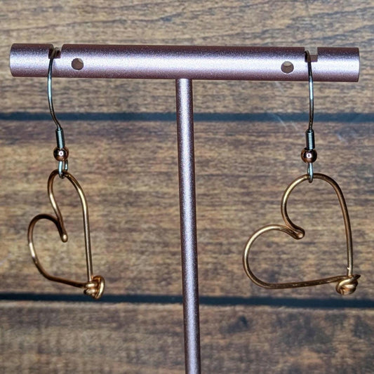 Copper Heart Earring Pair, with Stainless Steel Ear Wire
