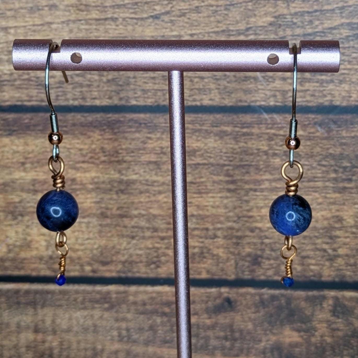 Copper and Natural Stone Earring Pair, with Stainless Steel Ear Wire