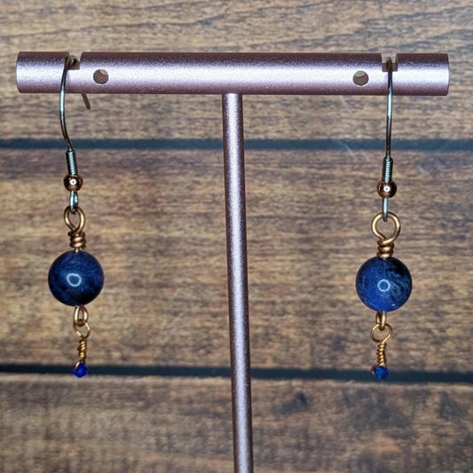 Copper and Natural Stone Earring Pair, with Stainless Steel Ear Wire