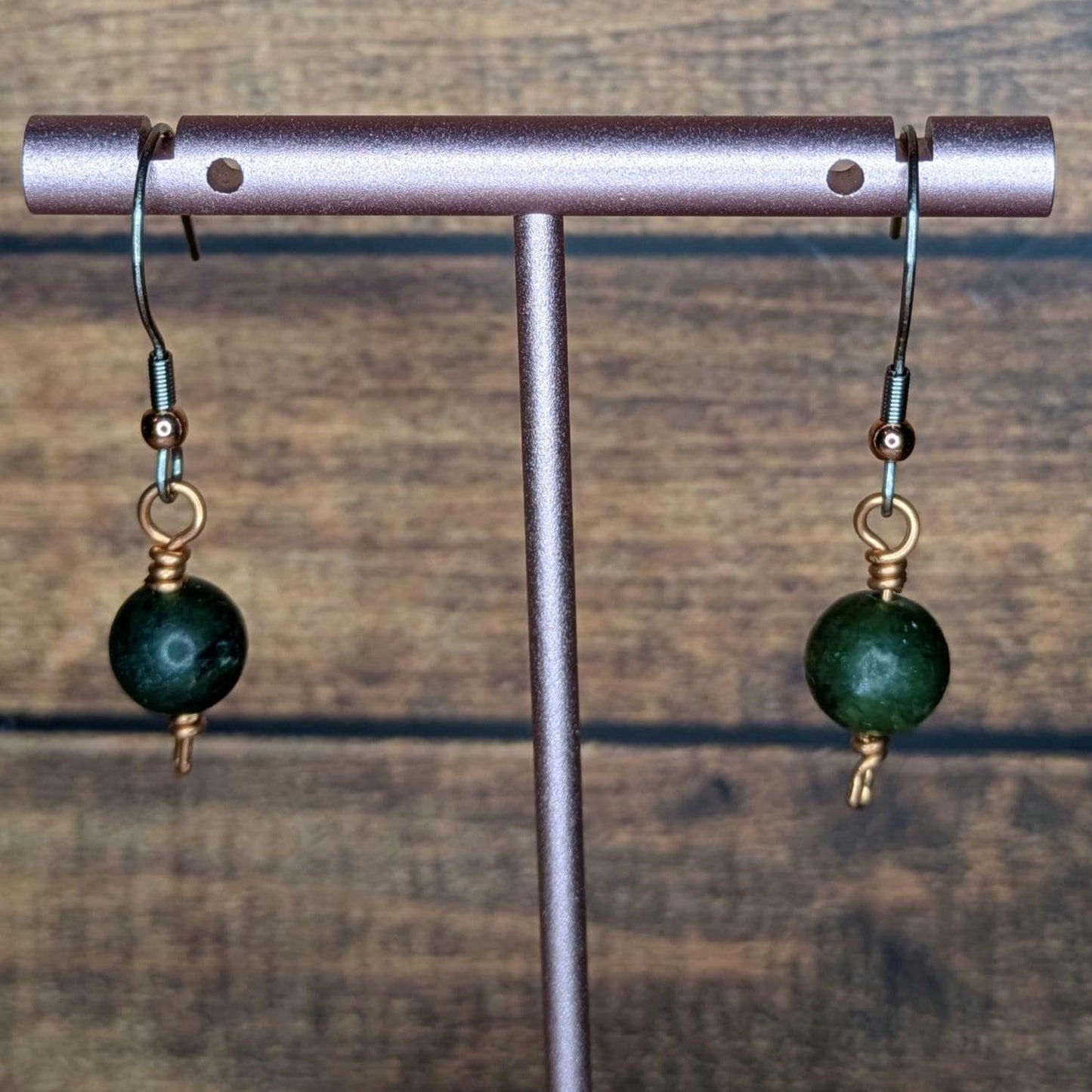 Copper and Natural Stone Earring Pair, with Stainless Steel Ear Wire