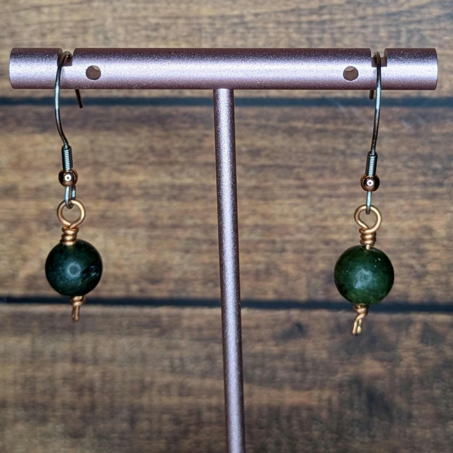 Copper and Natural Stone Earring Pair, with Stainless Steel Ear Wire