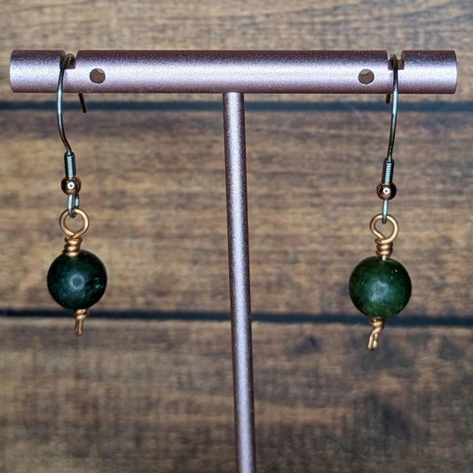Copper and Natural Stone Earring Pair, with Stainless Steel Ear Wire