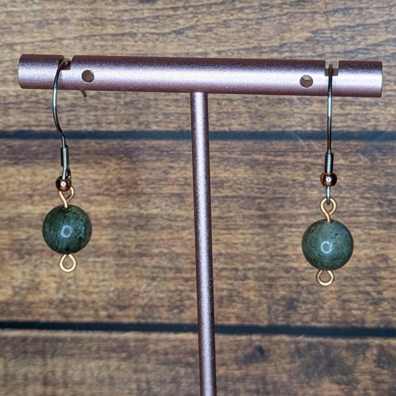 Copper and Natural Stone Earring Pair, with Stainless Steel Ear Wire