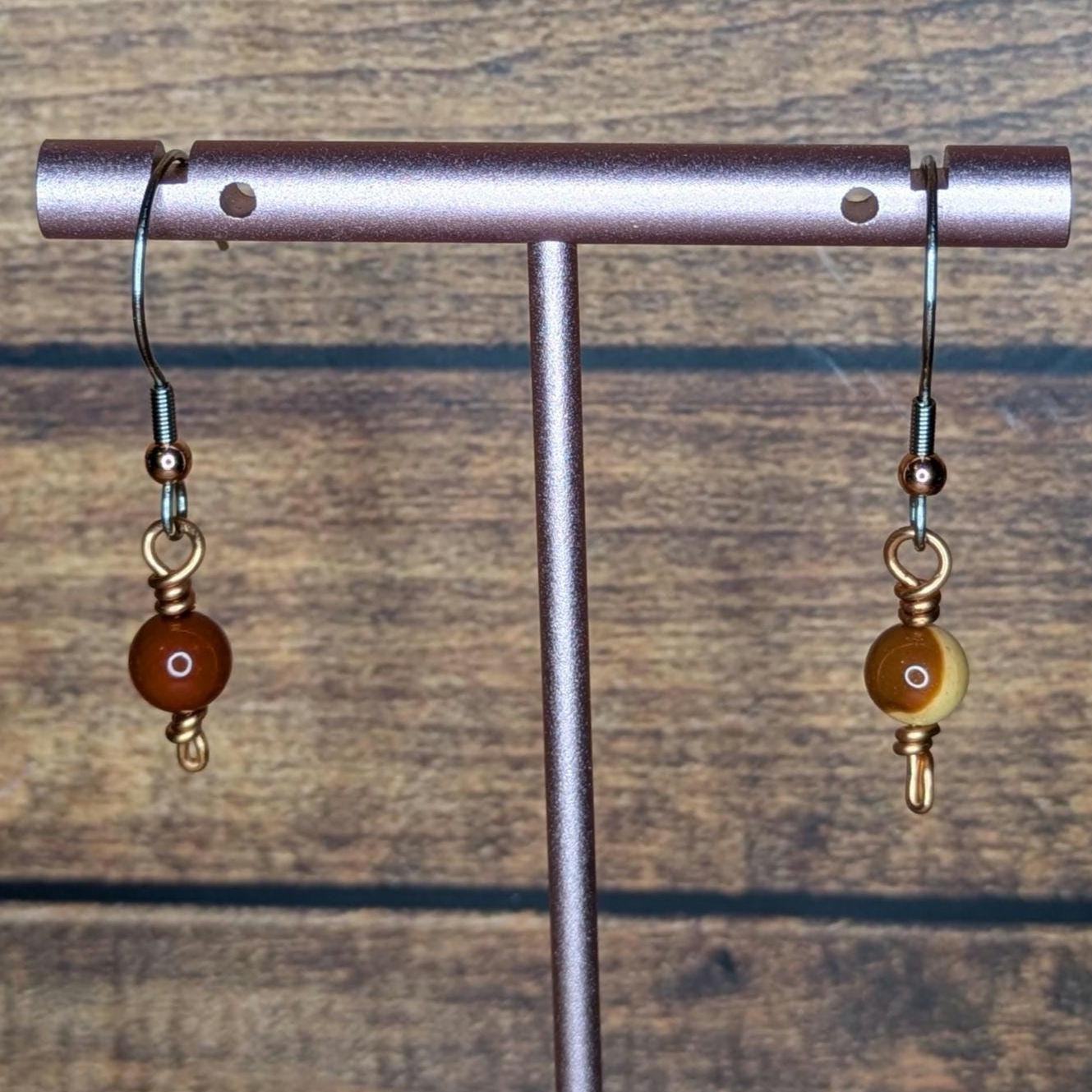 Copper and Natural Stone Earring Pair, with Stainless Steel Ear Wire, Mookaite