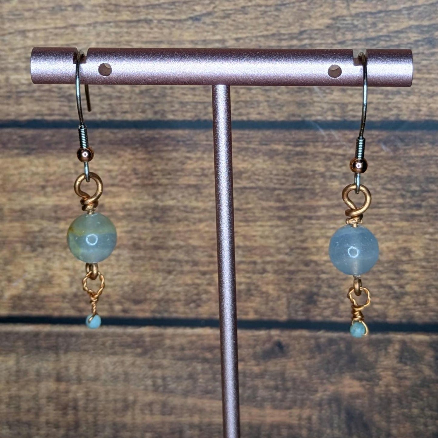 Copper and Natural Stone Earring Pair, with Stainless Steel Ear Wire