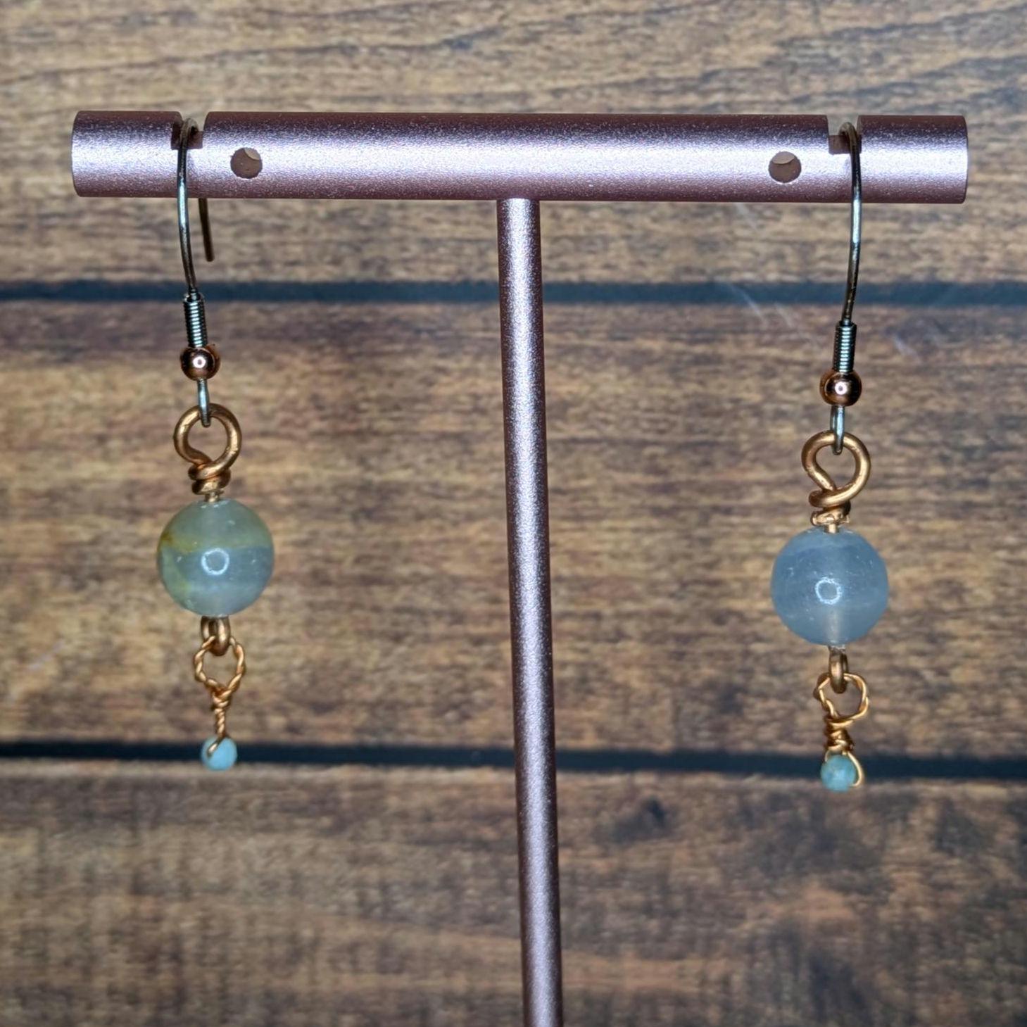 Copper and Natural Stone Earring Pair, with Stainless Steel Ear Wire