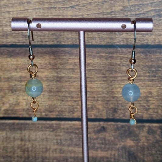 Copper and Natural Stone Earring Pair, with Stainless Steel Ear Wire