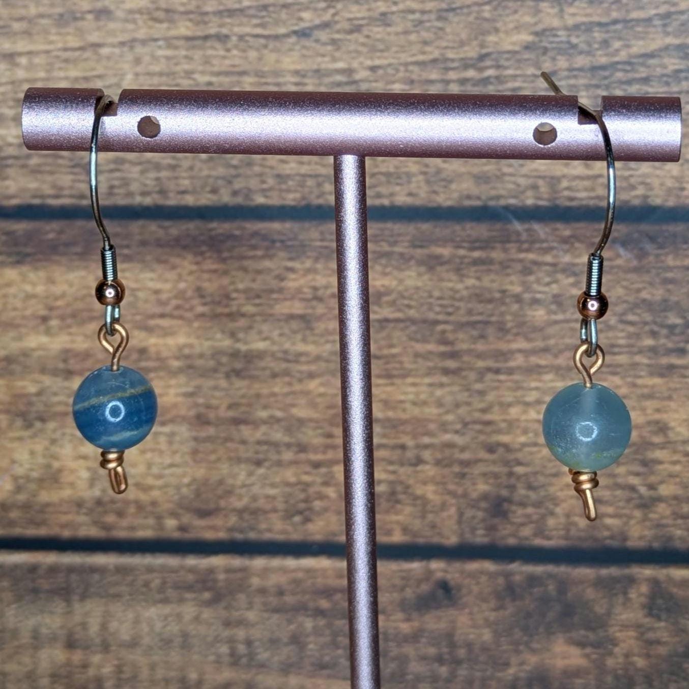 Copper and Natural Stone Earring Pair, with Stainless Steel Ear Wire