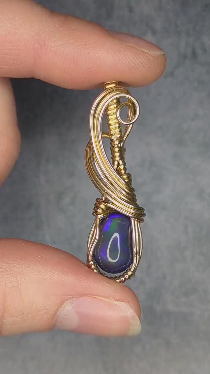 Opal Pendant | 14kt Gold Fill - Wire Wrapped Handmade Jewelry | Natural Crystal | Boho | 16 inch 14kt Gold Fill chain included