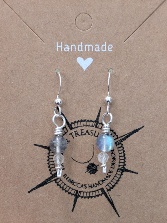 Sterling Silver Earrings, Natural Crystal