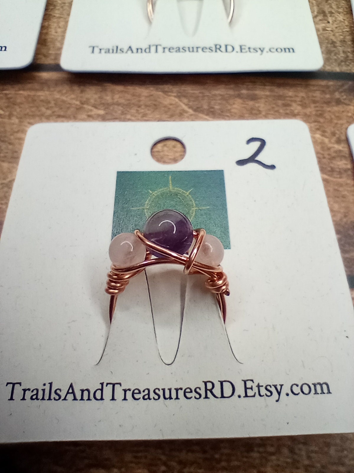 Amethyst & Rose Quartz Ring Size 1 - 10 Wire Wrapped in Copper