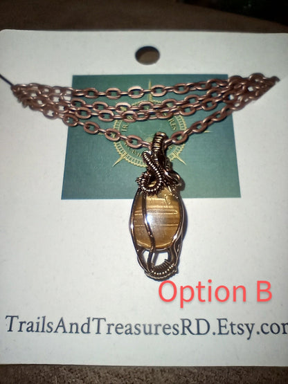 Tigers Eye Wire Wrapped Pendant in Copper, Handmade Jewelry