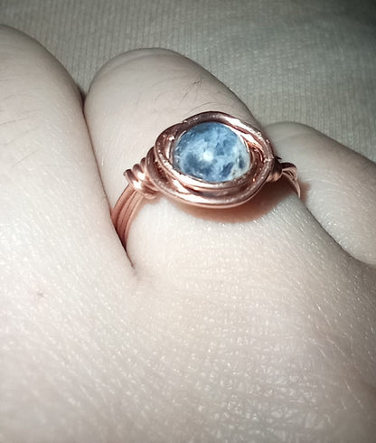 Sodalite Ring Size 1 - 10.5 Wire Wrapped in Copper