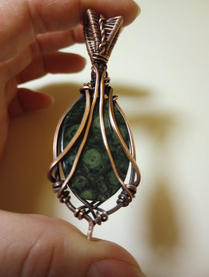 Kambaba Jasper Pendant | Copper - Wire Wrapped Handmade Jewelry | Natural Crystal | Boho, Statement