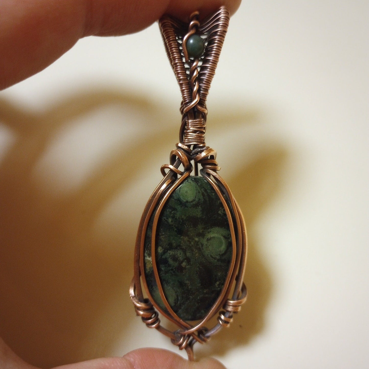 Kambaba Jasper Pendant | Copper - Wire Wrapped Handmade Jewelry | Natural Crystal | Boho, Statement