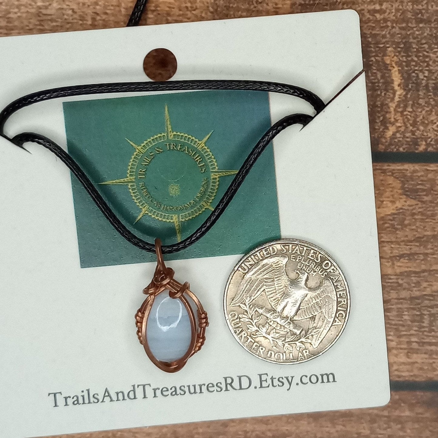 Blue Lace Agate Pendant, Dainty, Wire Wrapped in Copper, Handmade Jewelry