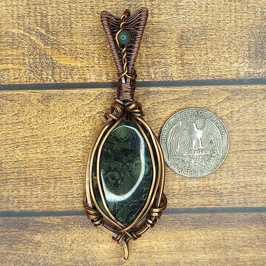 Kambaba Jasper Pendant | Copper - Wire Wrapped Handmade Jewelry | Natural Crystal | Boho, Statement