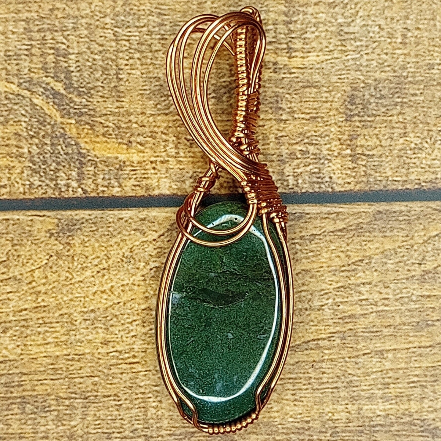 Moss Agate Pendant | Copper - Wire Wrapped Handmade Jewelry | Natural Crystal | Minimalist