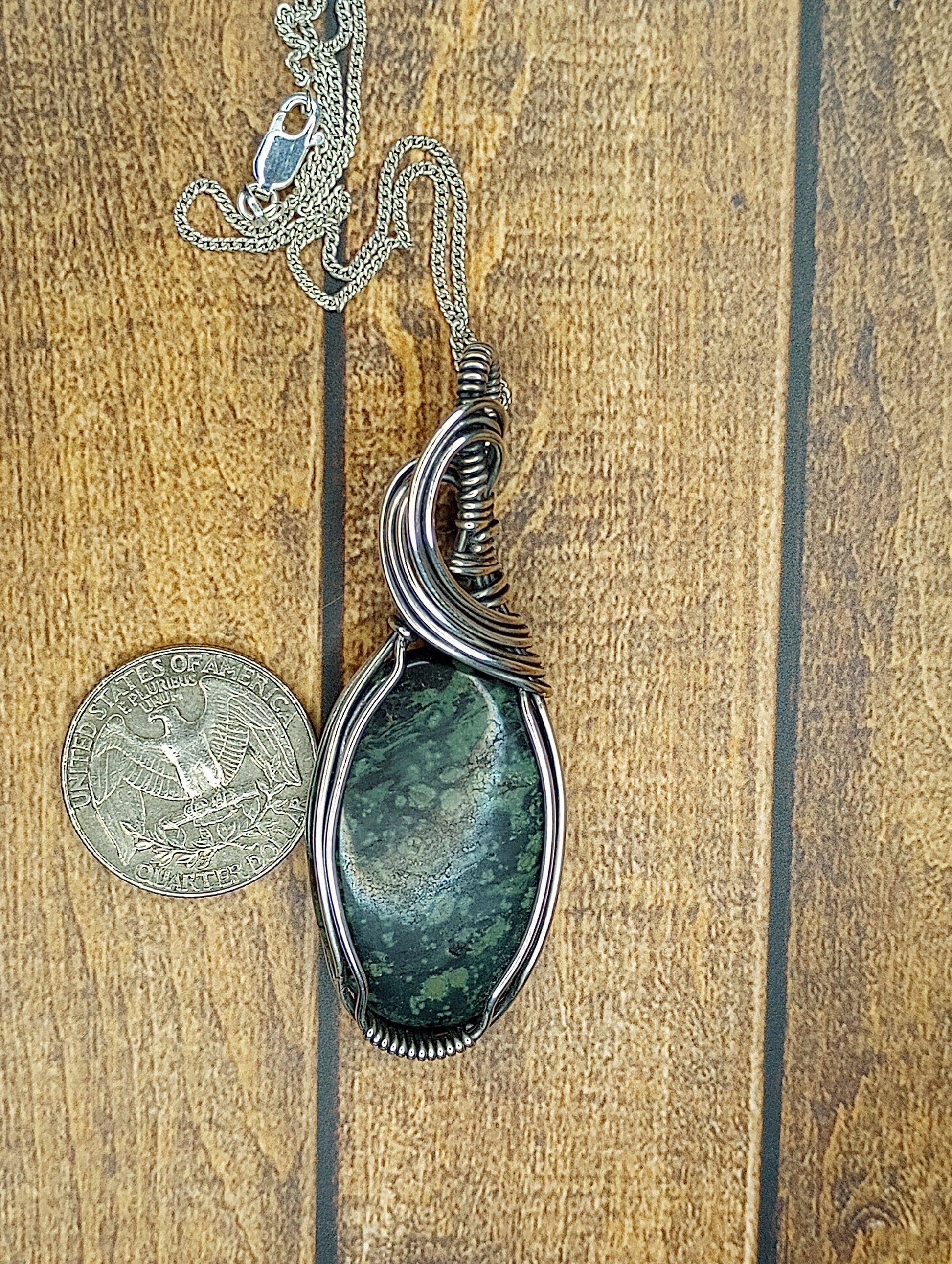 Kambaba Jasper Pendant | Sterling Silver- Wire Wrapped Handmade Jewelry | Natural Crystal | Boho, Minimalist