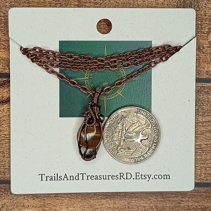 Tigers Eye Wire Wrapped Pendant in Copper, Handmade Jewelry