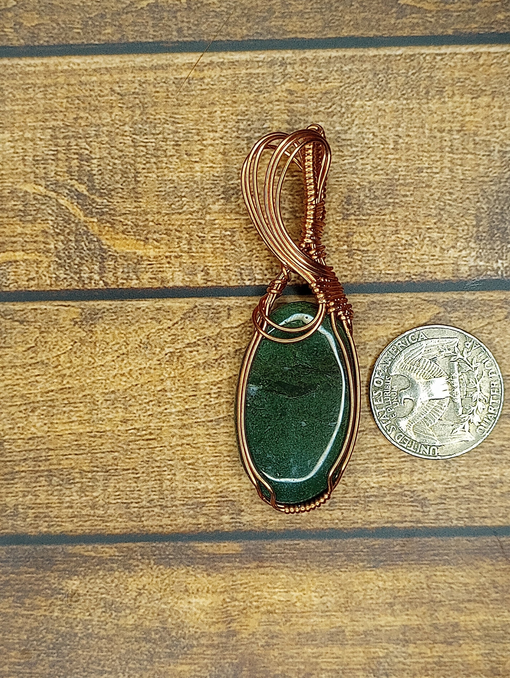 Moss Agate Pendant | Copper - Wire Wrapped Handmade Jewelry | Natural Crystal | Minimalist