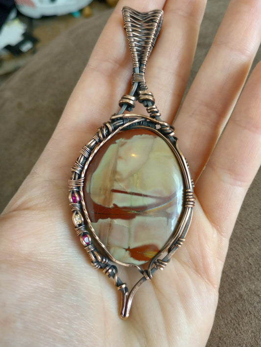 Noreena Jasper Pendant | Copper - Wire Wrapped Handmade Jewelry | Natural Crystal | Boho, Statement