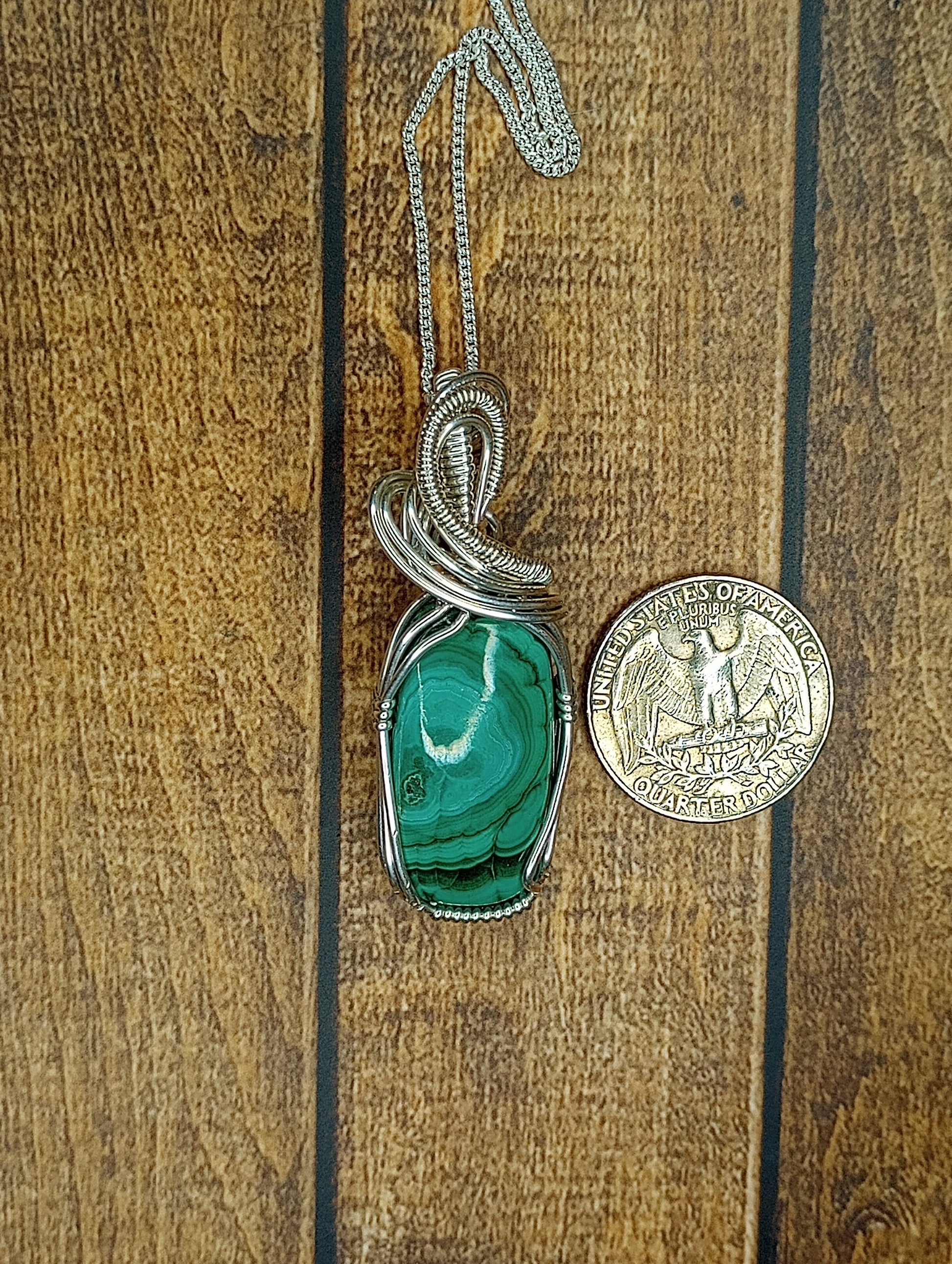 Malachite Pendant | Sterling Silver- Wire Wrapped Handmade Jewelry | Natural Crystal | Boho