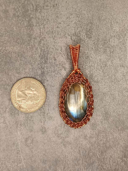 Handmade Labradorite Pendant | Viking Weave, Wire Wrapped in Copper | Wire Wrapped Handmade Jewelry | Natural Crystal | Boho, Statement